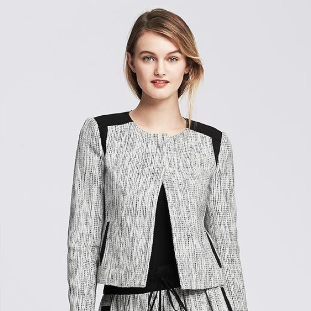 Banana Republic Framed Tweed Jacket in Gray and Black